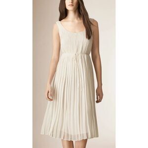 BURBERRY BRIT Pleated Silk Midi Dress Ivory Sz 6